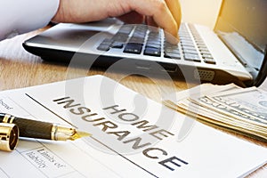 Home insurance form on a table.