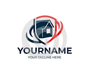 Home insurance, house in shield, logo design. Real estate, property, protection and sale, vector design