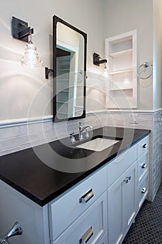 Home interior bathroom mirror and sink