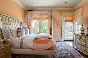 Home interior bedroom design, peach color