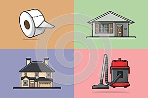 Home Interior Cleaning equipment icons collection vector illustration. Interior objects icon concept.