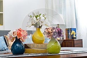 Home interior decor, bouquet in vase photo