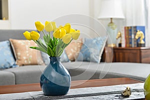 Home interior decor, tulip bouquet in vase