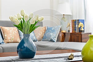 Home interior decor, tulip bouquet in vase