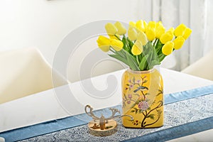 Home interior decor, tulip bouquet in vase