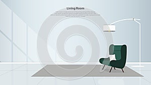 Home interior design with furniture. Modern living room with green armchair. Vector