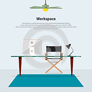 Home interior design. Modern office with director chair. Vector photo