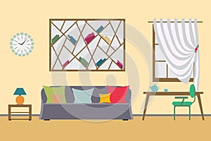 Home Interior flat vector design. Workspace for freelancer and work relax.