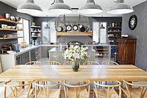 Home Interior With Open Plan Kitchen And Dining Area