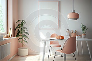 Home interior poster mock up with vertical frame - wall mockup interior. Wall art. 3d illustration