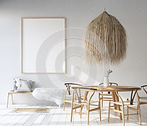 Home interior with poster mockup, Scandinavian Bohemian style