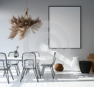 Home interior with poster mockup, Scandinavian style photo