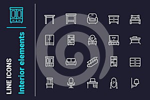 Home interior related elements icons set