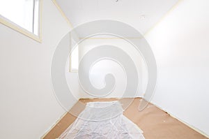 Home interior renovation. Freshly painted room walls