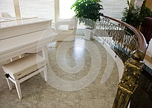 Home interior room with piano