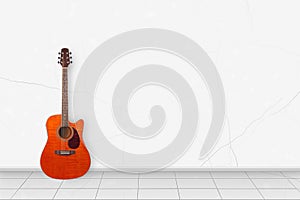 Home interior - Tiger maple guitar in front of white wall