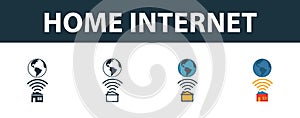 Home Internet icon set. Four simple symbols in diferent styles from icons collection. Creative home internet icons filled, outline