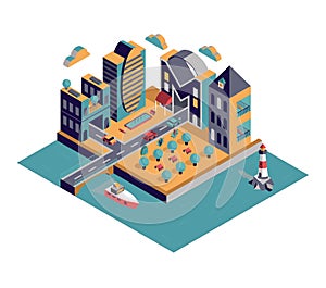 HOME - Isometric vector city with lettering