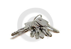 Home keys on keyring: bunch of keys on keyring isolated on white background