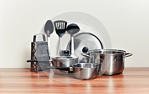 Home kitchen utensils set on the table