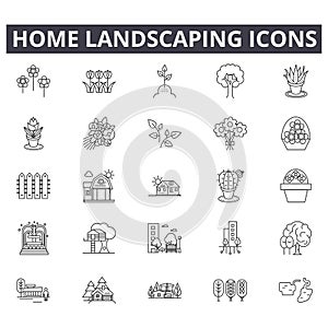 Home landscaping line icons for web and mobile design. Editable stroke signs. Home landscaping outline concept