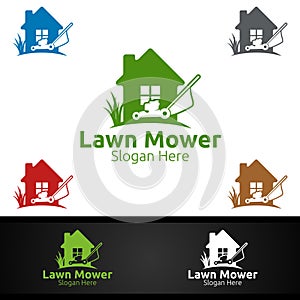 Home Lawn Mower Logo for Lawn Mowing Gardener Design