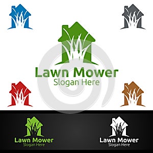 Home Lawn Mower Logo for Lawn Mowing Gardener Design