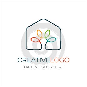 Home Leaf Logo Design Template, nature green natural growth concept logo linear design. Stock vector illustration