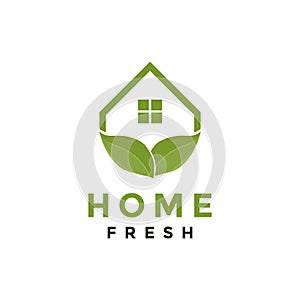Home and leaf simple unique logo design vector