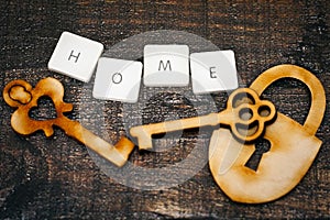 Home letters on wooden table