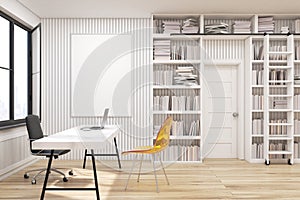 Home library with a desk