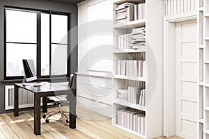 Home library with a desk, white, side view