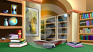 Home library in a private house illustration