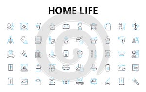 Home life linear icons set. Comfort, Cozy, Family, Love, Memories, Laughter, Warmth vector symbols and line concept