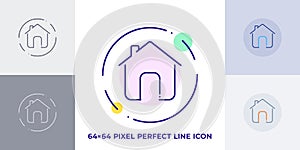 Home line art vector icon. Outline symbol of house. Building pictogram made of thin stroke