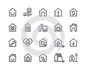 Home line icons. House interface button, browser homepage pictogram, real estate and building construction symbols
