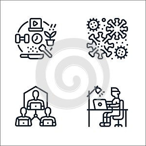 home line icons. linear set. quality vector line set such as stay at home, workers, covid