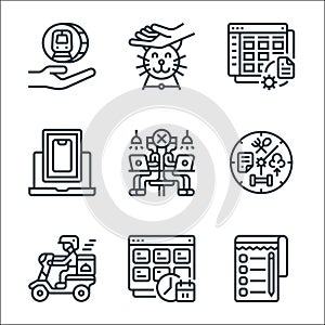 home line icons. linear set. quality vector line set such as to do list, time management, food delivery, time management, distance
