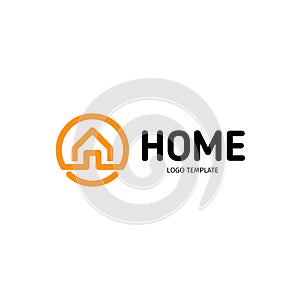 Home linear vector logo. Smart house line art orange and black logotype. Outline real estate icon.