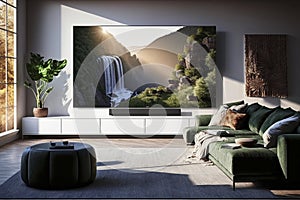 Home Living Room with Contemporary Furniture and Large Screen TV