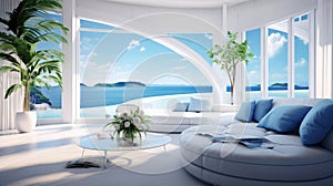 Home living room with a view of the ocean