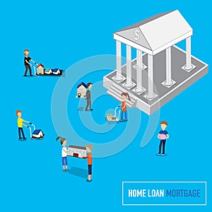 Home loan or mortgage banking concept with micro people carry th