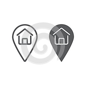Home location line and glyph icon, real estate