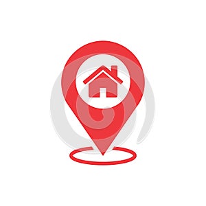 Home location map pin red icon isolated on white background. House location symbol. Vector illustration EPS10