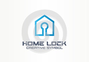 Home lock creative symbol concept. Security access control, account login, building safety abstract business logo. House