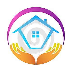 Home logo icon in hand.