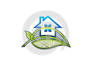 Home logo, leaf, house,architecture, icon, nature, building, garden, and green real estate concept design
