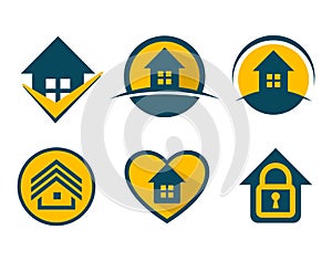 Home, logo template for business, sale, purchase and rent. Icon for real estate transactions. Set of vector icons.