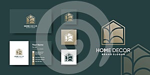 Home logo template with line art decoration style Premium Vector