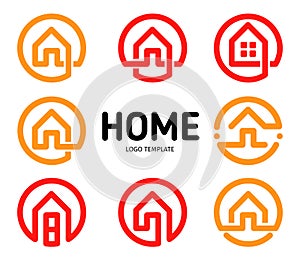 Home logos outline style vector collection. Real estate business icons set. House isolated icon. Apartment creative